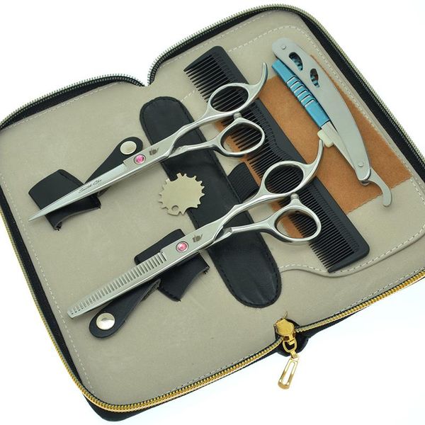 

6.0" professional salon hair cutting&thinning scissors japan 440c barber shears hairdressing scissors set with razor bag a0035c