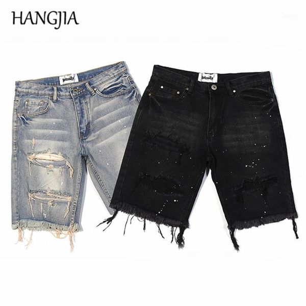 

black/blue ripped denim shorts mens washed destroyed knee hole short jeans streetwear male distressed hip hop jeans shorts1