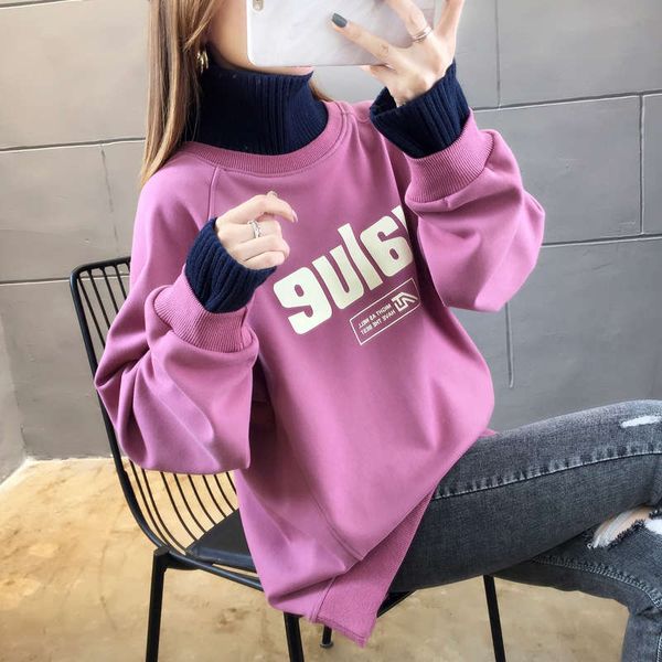 

autumn winter high collar plush sweater women's clothing 2020 new loose and thickened foreign style european fashion coat top, Black