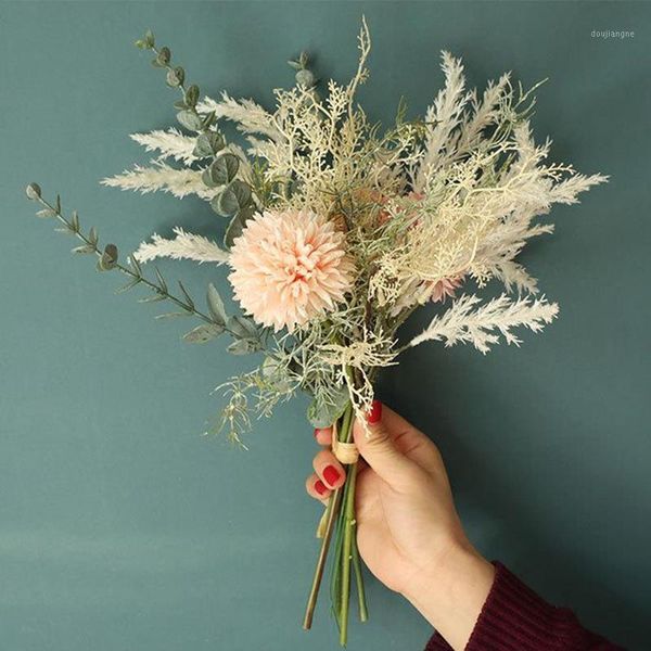 

new white artificial flowers silk dandelion plastic eucalyptus hybrid bouquet wedding home decoration fake flower1