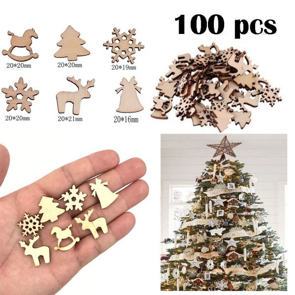 

100pcs wooden ornaments decor craft natural wood christmas tree hanging pendants decoration kerst decoratie