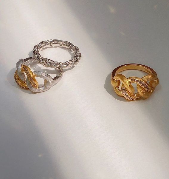 

european and american fashion french simplicity elegant refined personalized diamond brass vintage metal knotted ring female new fashion des, Silver