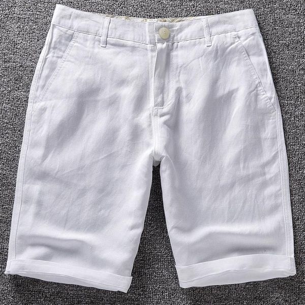 

new fashion brand men's casual shorts white solid shorts men linen cotton mens summer 38 size 6 colors bermuda masculina1, White;black