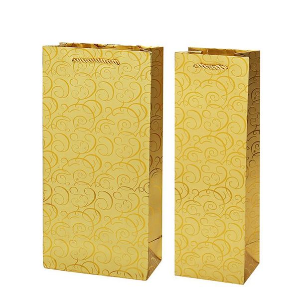 

gift wrap 100pcs/lot luxury gold red wine paper handbag bottle carrier bag double foil
