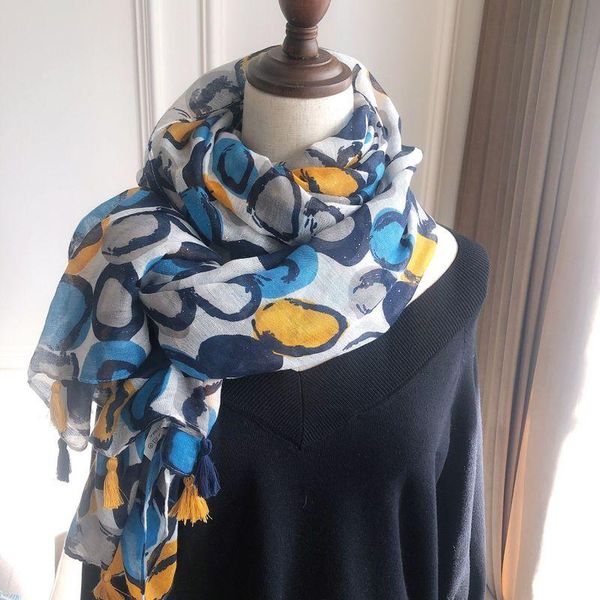 

new 2020 hijab scarves femme print fashion cotton scarf women winter shawl bandana foulard poncho, Blue;gray