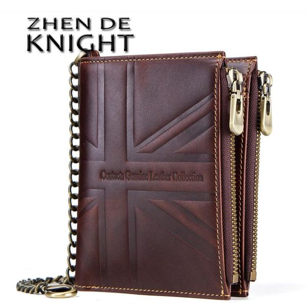 

rfid cow genuine leather wallet men coin purse small mini card holder chain male walet pocket fashion zipper design, Red;black