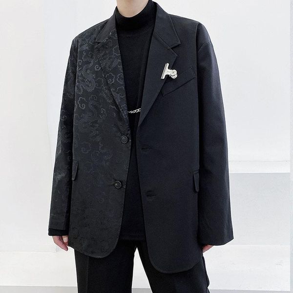 

new male streetwear hip hop suit blazers jacket outerwear men dragon print vintage fashion casual suit coat1, White;black