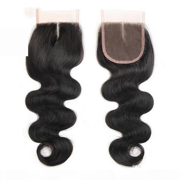 

10a 4x4 lace closure brazilian virgin human body wave hair closure middle three part 8, Black