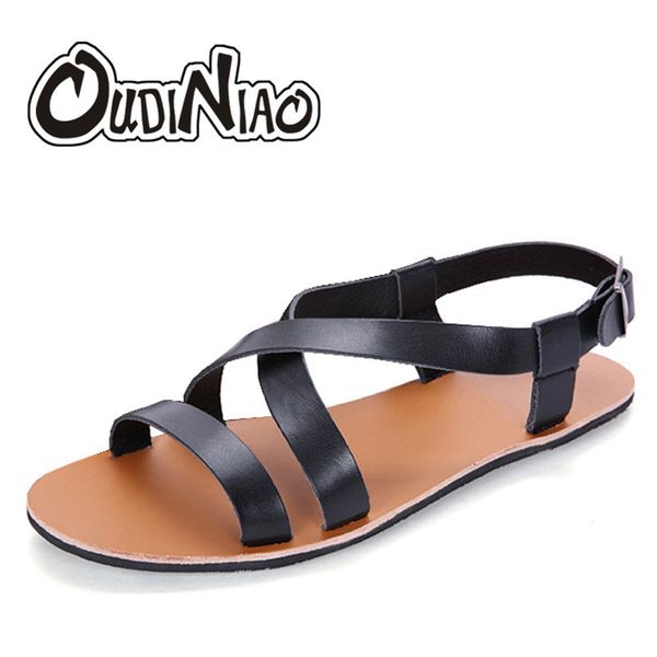 

oudiniao mens shoes pu men sandals summer men shoes beach breathable sewing buckle gladiator sandals for men zapatillas hombre y200702, Black