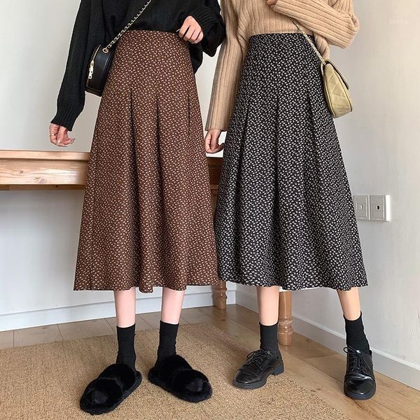 

autumn winter women's new retro floral girl high waist all-match slim skirt1, Black