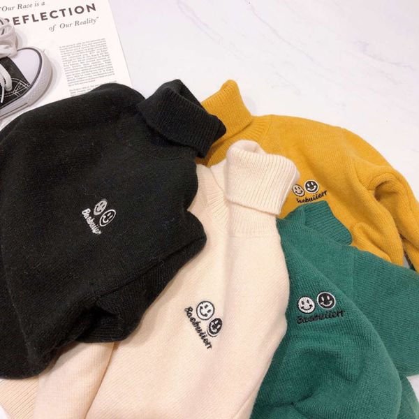 

korean boys' turtleneck new 2020 winter plush middle and small children's smiling face pullover sweater, Blue