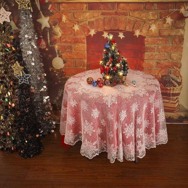 

christmas table cloth cover white vintage lace round rectangle snowflake tablecloth party xmas home decor1