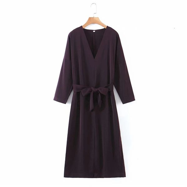 

new purple chiffon midi woman winter 2021 fashion belt v neck elegant long dress women chic vintage ladies dresses tpe9, Black;gray