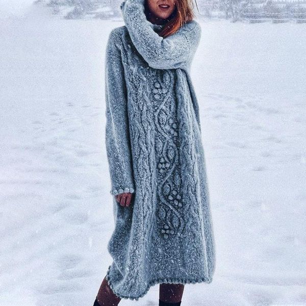 

2020 new autumn winter women's fashion loose long sleeve solid knitted sweater casual sweater dress pullovers long dress elegant1, White;black