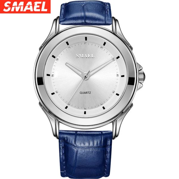 

smael new watch casual leather strap waterproof men's quartz watch business dress watch, Slivery;brown