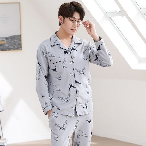 

spring and new long-sleeved pajamas, pure cotton, autumn korean cardigan, men's youth, plus fertilizer, Black;brown