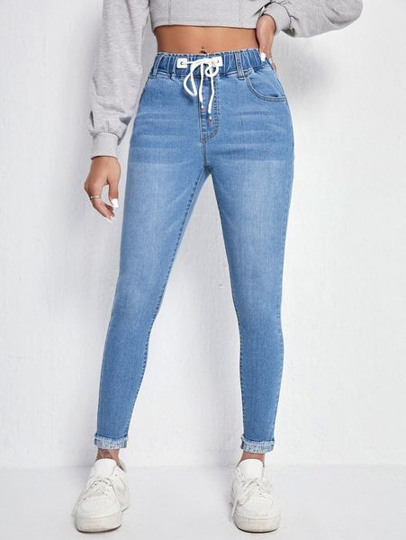 

high stretch raw hem skinny jeans j0qx#, Blue