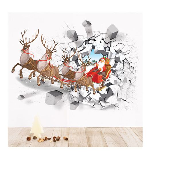 

deer sleigh fake 3d claus christmas santa wall windows glass decoration decals closet stickers