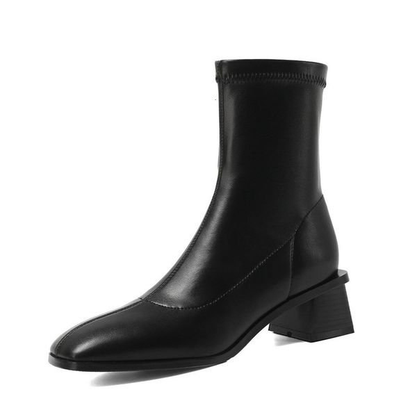 

2021 new ankle boots fashion high heel superfine fiber women square toe autumn winter ladies shoes size 34-43 1z4h, Black