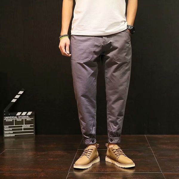 

tng9n корейских мужчин случайных 2020 весной и осенью новая молодежь хлопок подходит slim мужских nine маленькой точка девять брюки ноги брю, Blue