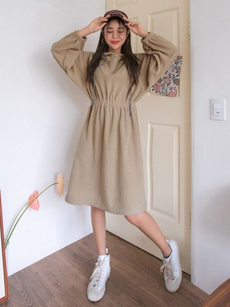 

dazy raglan sleeve drawstring hoodie dress e8o2#, White;black