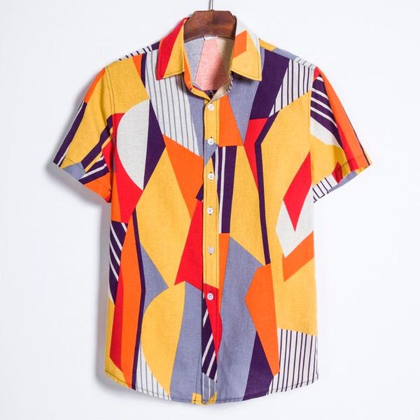 

hawaiian printed men's shirts camisas summer cotton linen short sleeve shirts men streetwear casual blouse camisa masculina, White;black