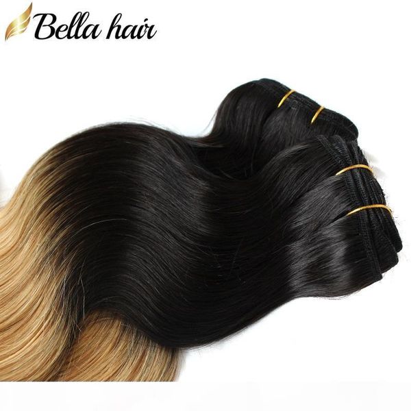

bella hair ombre human hair extensions dip dye two tone #t1b #27 color 14"-26" 3pc peruvian body wave virgin hair weft, Black