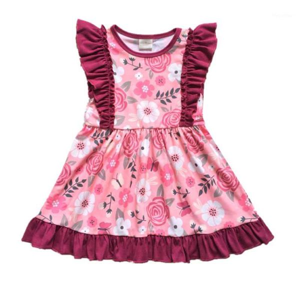 

girl's dresses 2021 summer girls boutique kids clothes baby round neck foral print pattern children dress casual party dress1, Red;yellow