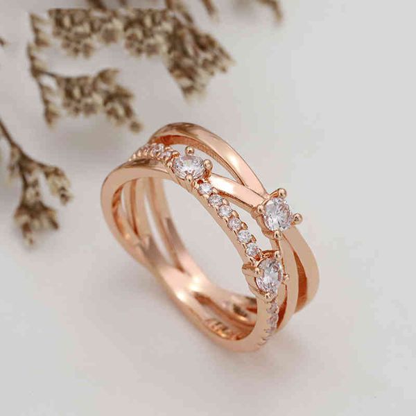 

original 925 sterling silver triple band ring rose gold zircon ring jewelry for woman girlfriend wedding gift diy