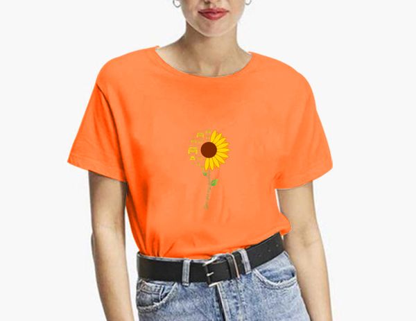 

lh20451 2021 summer new ins tide slim slimming sunflower car printing leisure all-match round neck casual short-sleeved t-shirt women, White