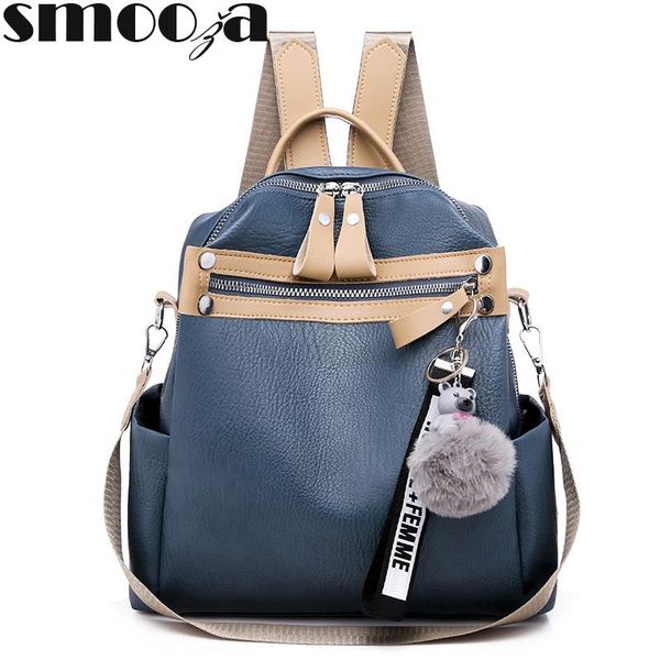 

outdoor bags smooza fashion quality leather anti-thief women backpack large capacity hair ball school bag for teenager girls male travel