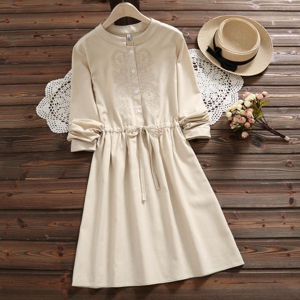 

2021 new autumn fashion new ladies vintage dress embroidered lace shirt sleeve long solid color h0030, Black;gray
