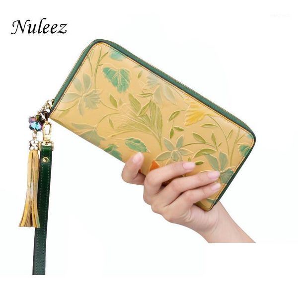 

nuleez genuine cow leather wallet women hand carving floral chinese style delicate 2018 new1, Red;black
