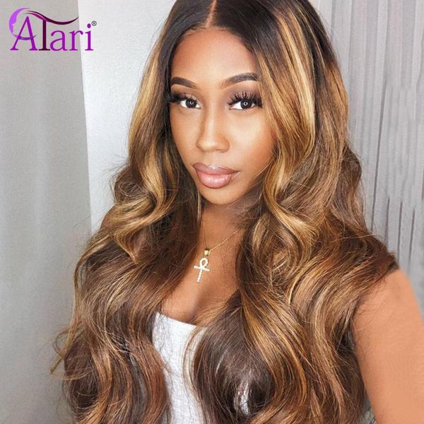 

lace wigs hd frontal body wave highlight wig human hair ombre honey blonde13x4 front peruvin virgin 180%, Black;brown