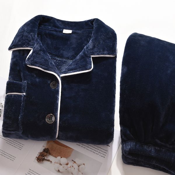 

winter coral fleece pajamas for men pj full sleeves homewear warm thicken pijama sleepwear blue flannel pyjama polaire homme, Black;brown