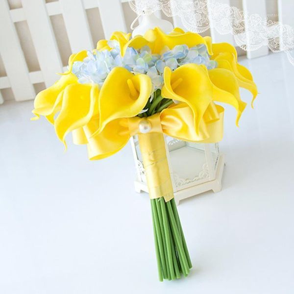 

decorative flowers & wreaths artificial silk wedding bridal bouquet simulation rose calla bridesmaid holding ribbon1