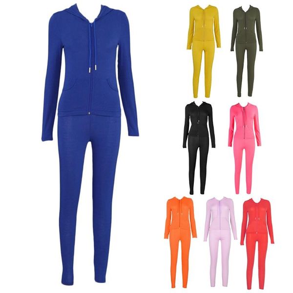 

women 2pcs solid tracksuit long sleeve zipper hoodies jacket skinny leggings j78e, Gray