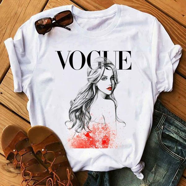 

vogue girl printing women tshirt summer fashion women t shirt novelty casual hipster cool ladies tee woman, White