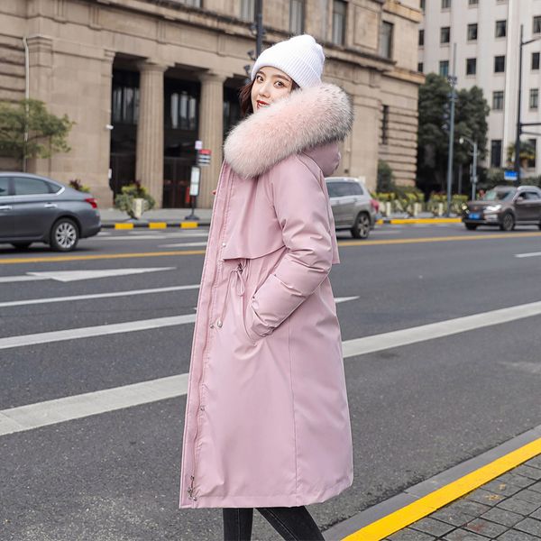 

2021 new warm long coat winter jacket women long parka fur collar casual slim woman winter coat fashion female jacket cotton padded 42xy, Black