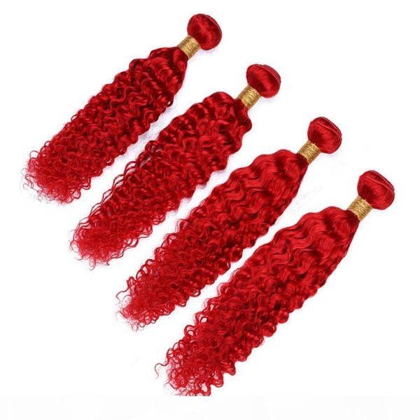 

pure red deep wave peruvian human hair bundles deals 4pcs 400gram bright red deep curly wave virgin human hair weave wefts mixed length, Black;brown