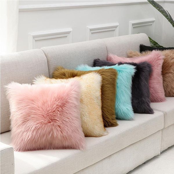 

45*45cm multicolor wool pillow cases solid color throw pillow case home bedroom decorative cushion cover (1 piece)1
