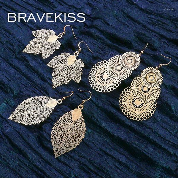 

bravekiss retro leaf shape drop earrings for women vintage bohomia boho hollowed-out fashion jewelry accessories new 2020 pe15201, Silver