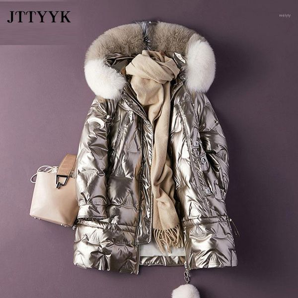 

large natural fur hooded winter long jacket women 90% white duck down parkas warm snow coat waterproof thicken outwear winter1, Black