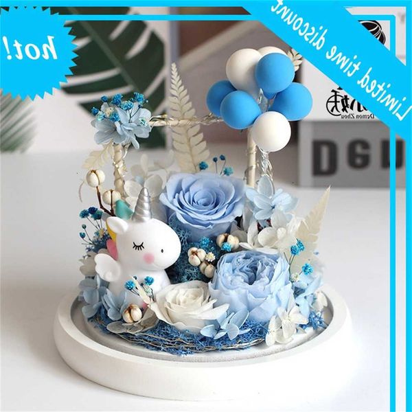 

immortal flower rose with lamp glass cover adore unicorn doll diy girl gift