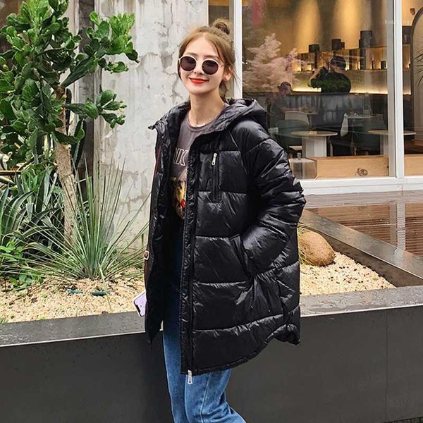 

women's winter jacket oversized thick long parkas female hooded solid cotton padded loose plus size stand collar casual coats1, Black