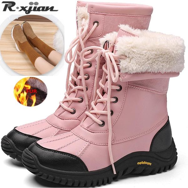 

r.xjian brand2020 new autumn and winter warm women's shoes plus cotton thick women's boots high-foldable snow boots, Black