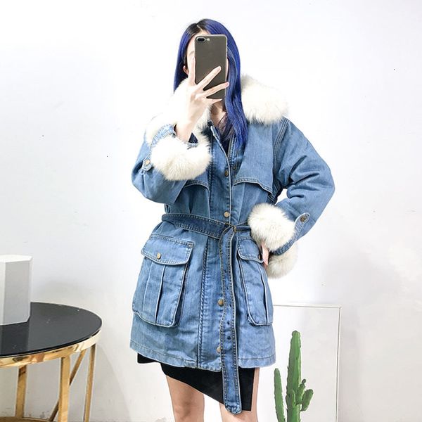 

natural fox fur coat, denim for women, feather jeans, warm white duck feathers, women's parka, winter 2019