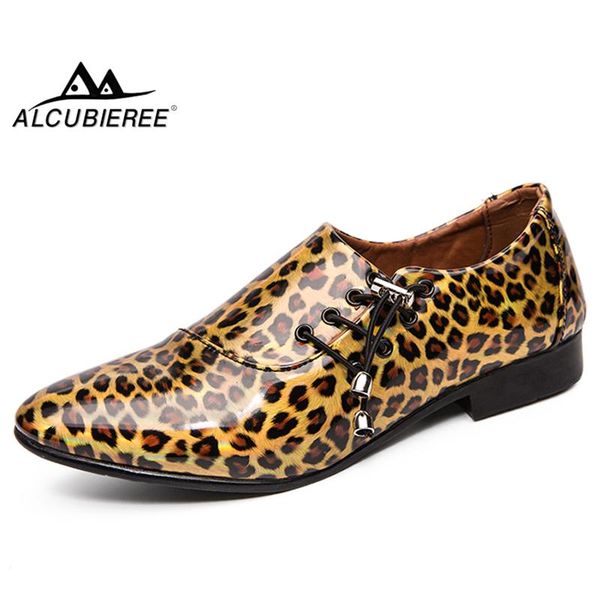 

alcubieree brand elegant loafers men fashion leopard dress shoes patent leather oxfords mens slip-on party shoes wedding, Black