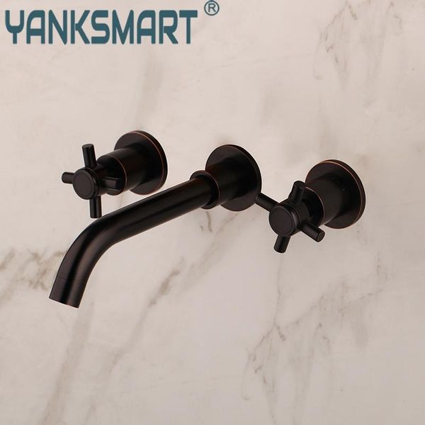 

ru bathroom tub basin faucet orb brass wall mounted sink mixer tap faucet 3 pcs black faucets dual handle sink mixer tap
