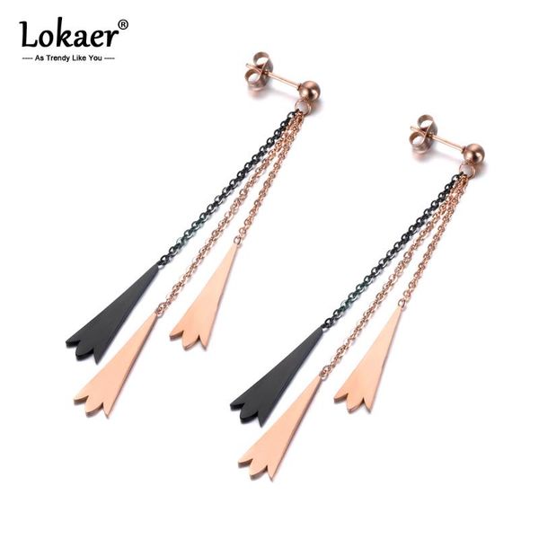 

Lokaer Original Design Flower Charm Long Tassel Earrings For Women Girl Rose Gold Stainless Steel Female Earring Jewelry E19015, Silver